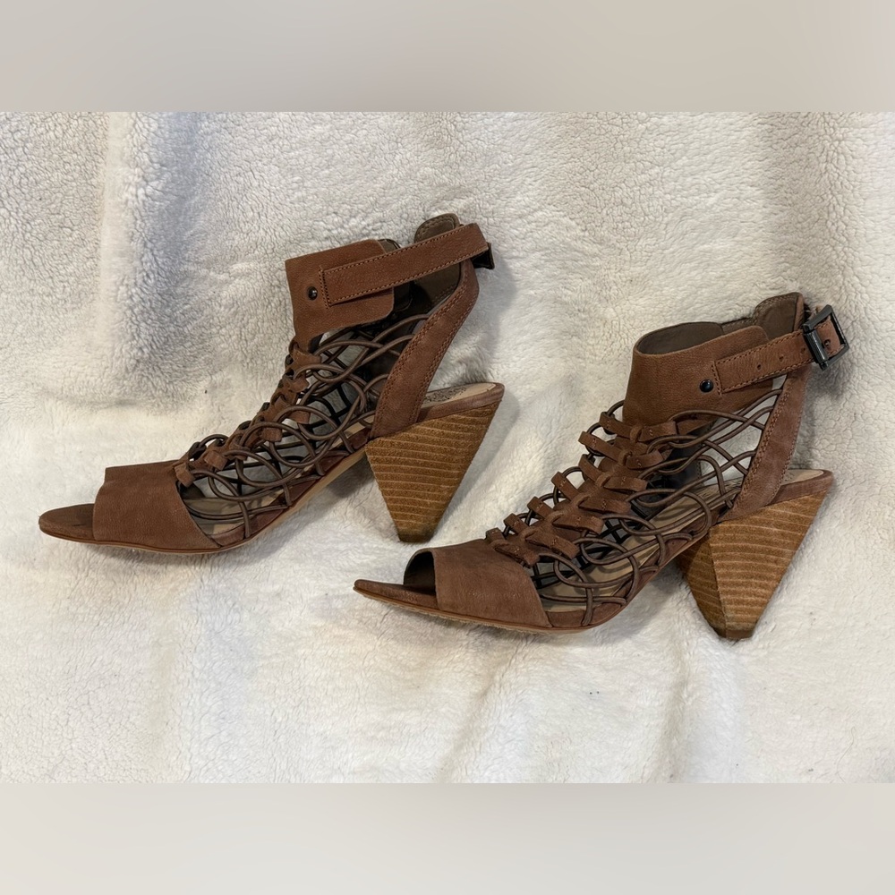 Vince Camuto Brown Suede Strappy Cage Heels - Picture 3 of 5